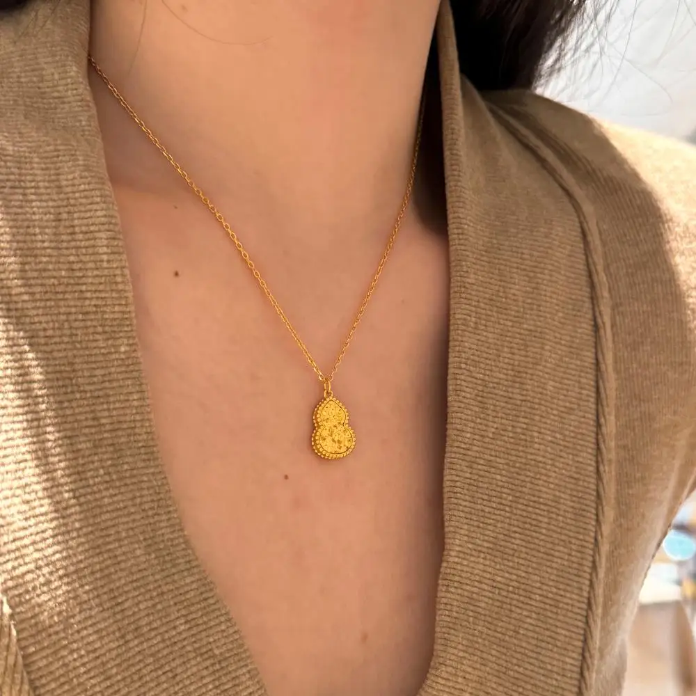KAKODIY 22K Gold Plated Bottle Gourd Shape Pendant Necklace Jewelry Adjustable Long Necklace detail 9