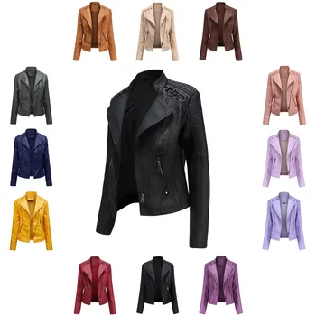 Custom vintage slim plus size PU leather jacket women Motorcycle leather women's jackets
