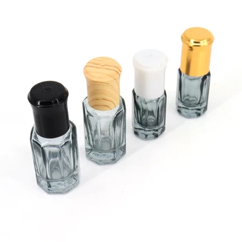 Empty Octagonal Arabian Attar Oud Perfume Glass Bottles Essential Oil 3ml 6ml Roll On Bottles With Glass Stick