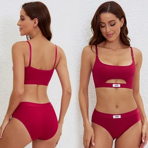 Threaded Cotton Shock-proof Front Hollow Sports Bra Set Disassembly Cup Shoulder Strap Adjustable Rims Breathable Bra.