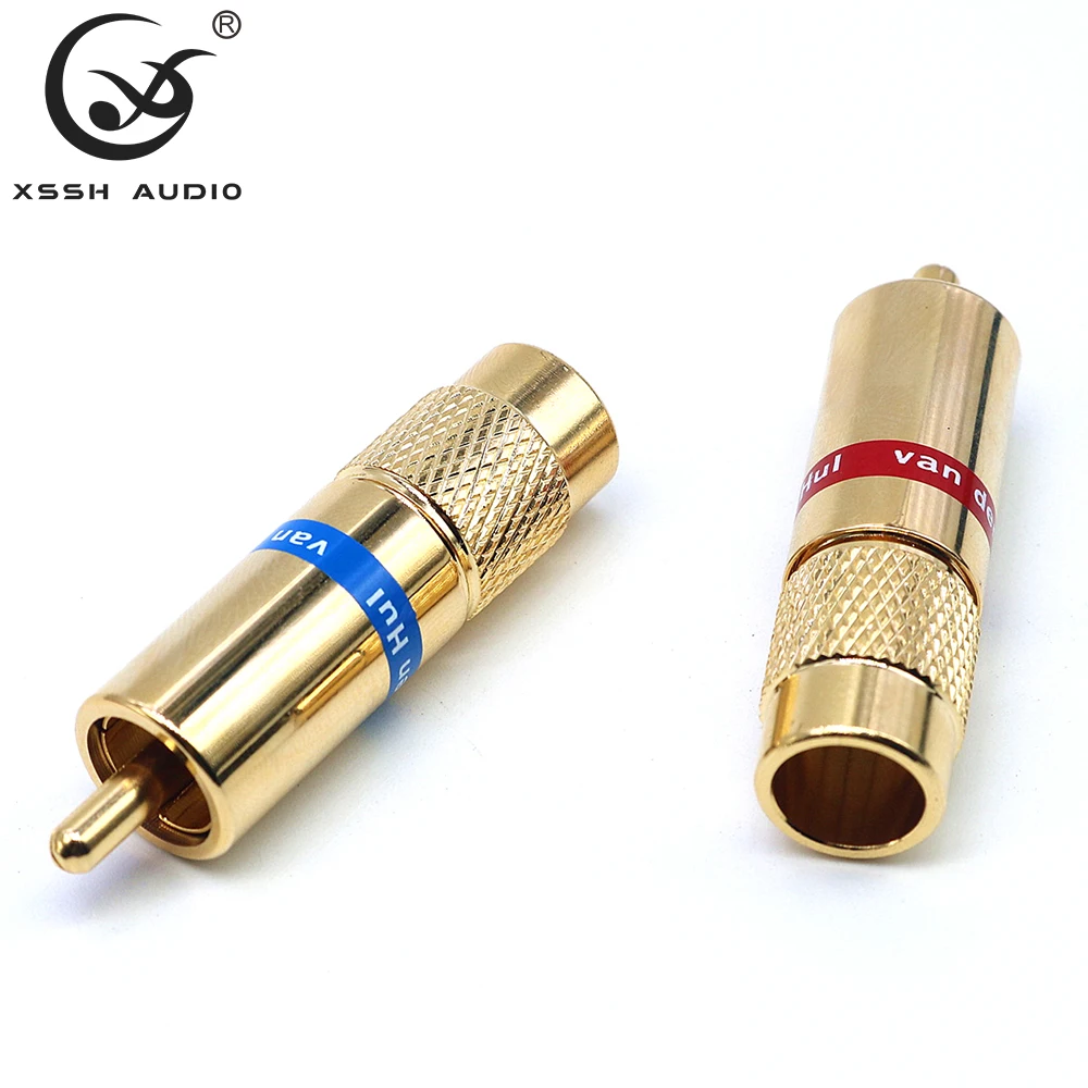 Male Rca Connector Xssh Diy Oem Odm Pure Copper Plated Gold Metal 8mm