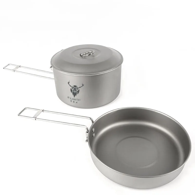 Jukaiwtec Popular Outdoor Titanium Collapsible Camping Cooking Pots Cookware Set  Frying Pan Stockpot