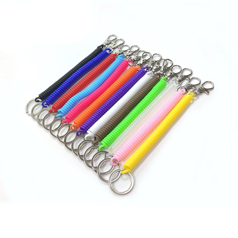 Retractable Coil Spring Keychain With Keyring Lobster Clasp Spiral Wrist Coil Elastic Anti-Lost Carabiner Stretch Key Cord Rope