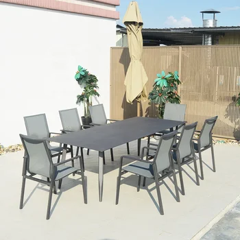 Hotel Restaurant Garden Patio Alum Table And Sling Chair Aluminum Dining Set Outdoor Garden Furniture Sets
