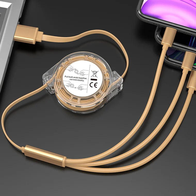 Custom Logo Universal Retractable 3 in 1 Multi Multiple 3in1 Usb Charging Charger Cable with Transparent Box