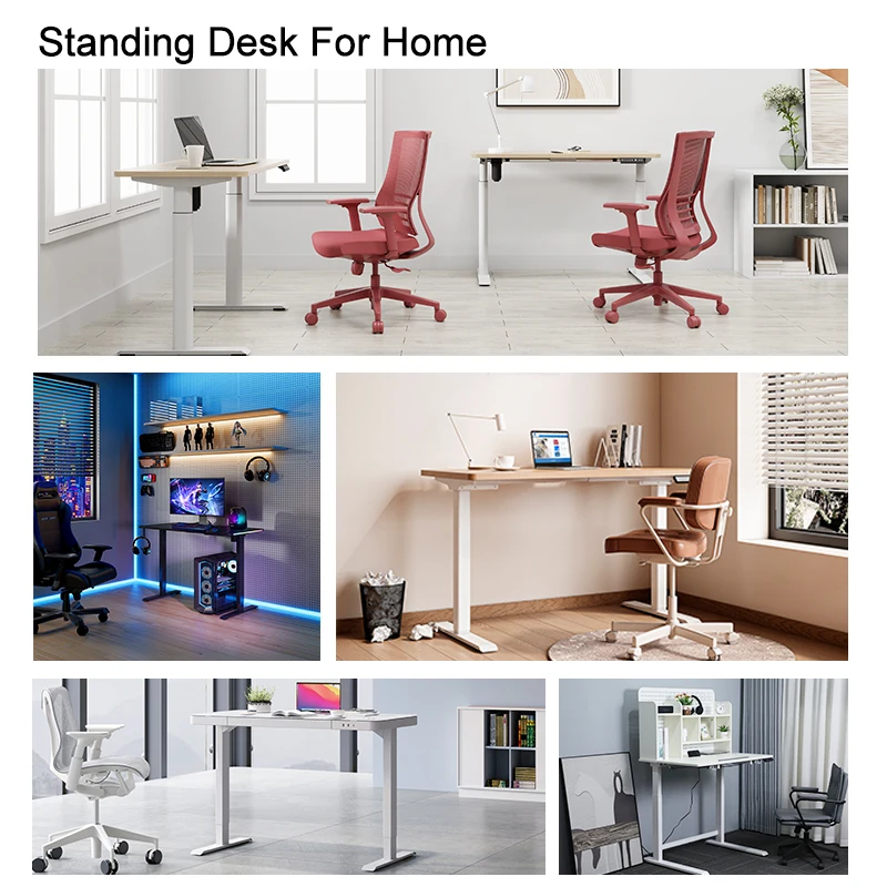 Wooden Top Modern Home Office Computer Table with Storage Drawer Electric Height Adjustable Standing Desk with Wireless Charger