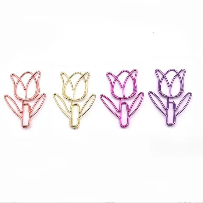 Plating Color Flower Tulip Metal Paper Clips