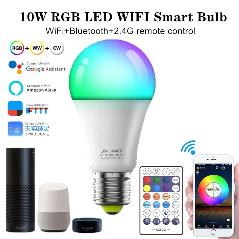 Magic Home LED Smart WIFI Bulb E27 RGB+CCT Dimmable Light Bulb Work with  Alexa Google Home Voice Control Modes