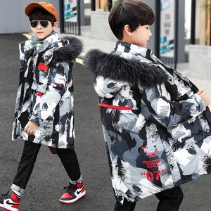 Customized Children's Bomber Jacket Winter Heavy-Duty Boys' Coat Hooded Long Coat Camouflage Zipper Clothes for Kids