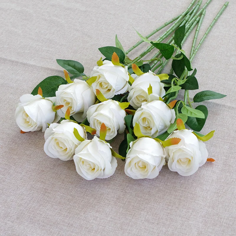 Wholesale Silk Flowers Artificial Long Stem White Roses Silk Christmas ...