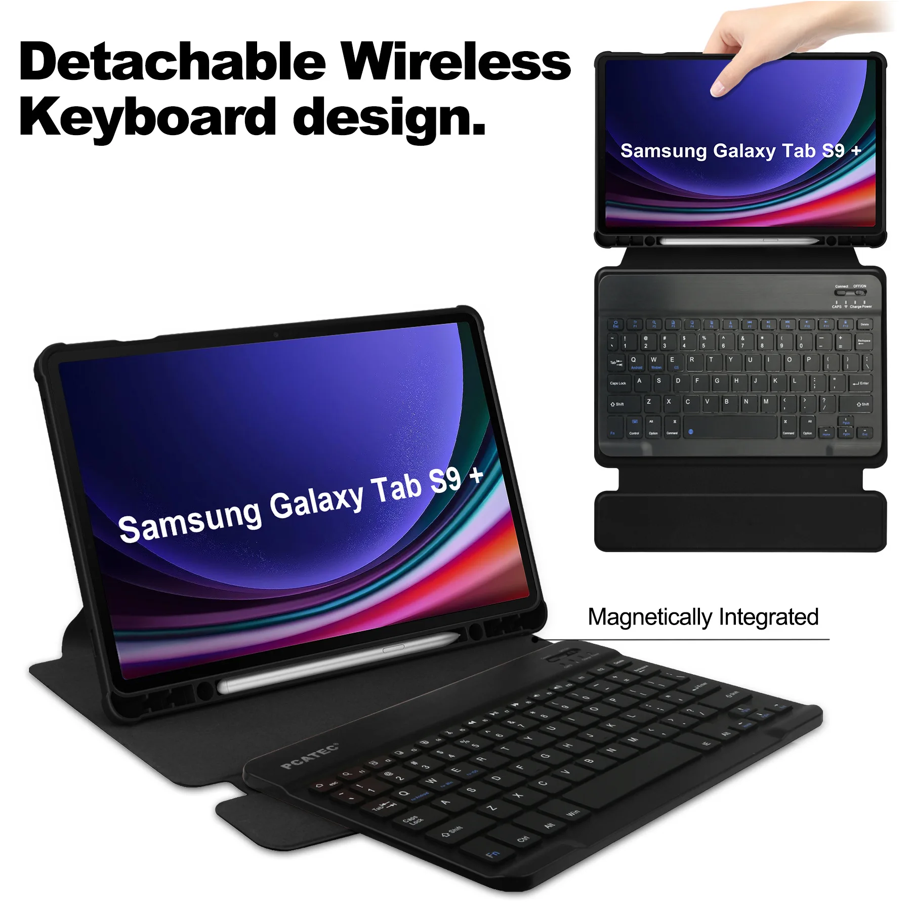 product for samsung tab s9fe plus 124  detachable wireless keyboard tablet leather case tpu pen slot 360  rotation protective case-6