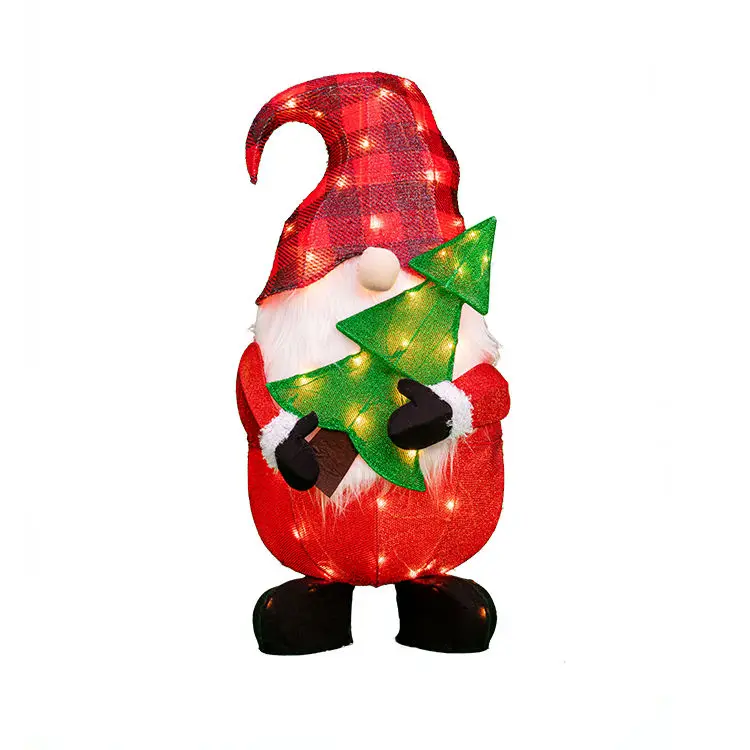 Customized Christmas Decoration Waterproof 32IN Fabric Gnome With Tree Motif Light