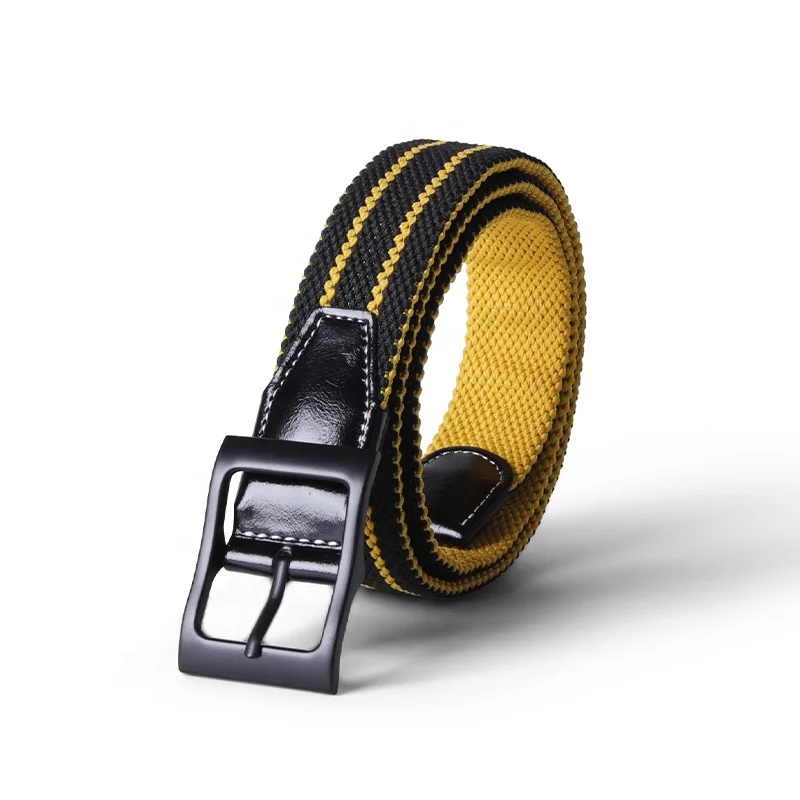 Matt Black Pin Buckle Fashion Quality Elastic Woven Men's Braided Waist Golf Belt with Custom Brand Logo