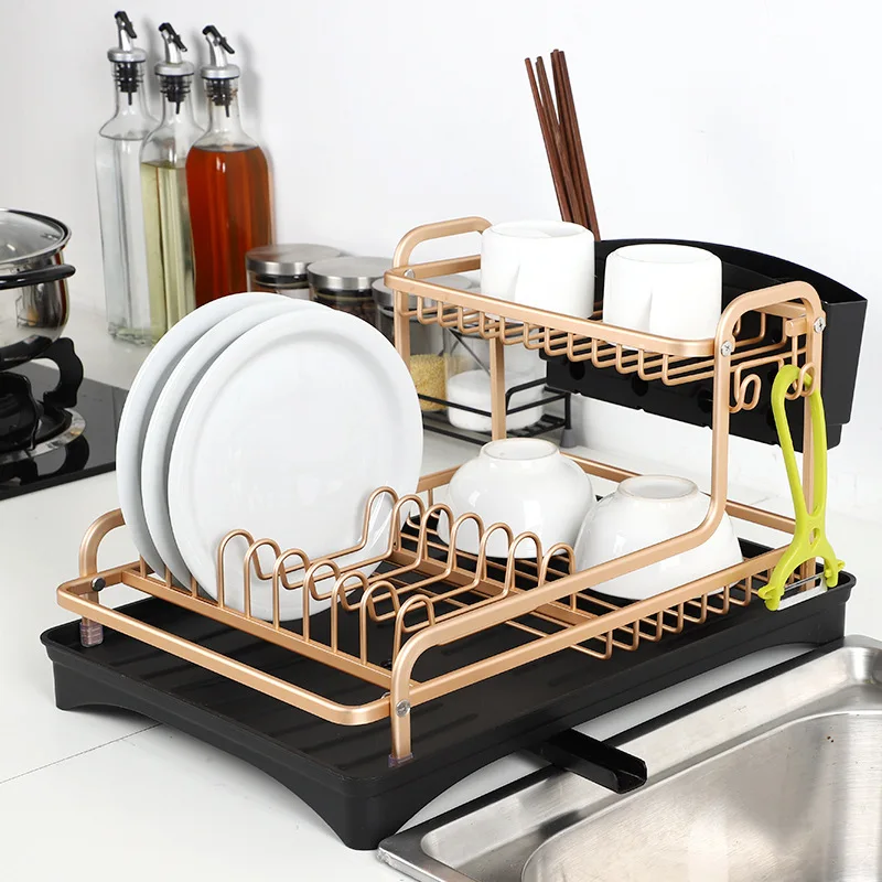 Tier Aluminium Dish Drying Rack Efficient Kitchen Organiser