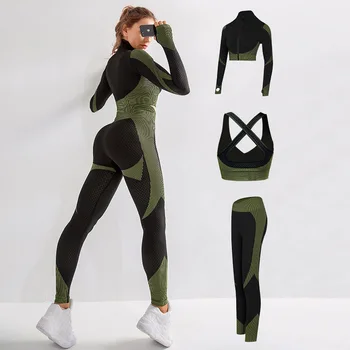 Women's Yoga Suits 3pcs Sport Suits Fitness Yoga Running Athletic Tracksuits, Gym Outfit Workout Sports Wear Quick Dry