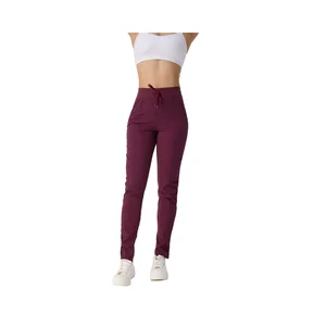 Women Gym Women's High Waist Elastic Running Fitness Sweatpants Quick Dry Drawstring Skinny Sweatpants Cargo Pockets Solid