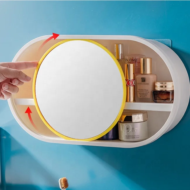Large Capacity with 360 Degree Rotating Vanity Mirror Wall Mounted Plastic Acrylic Makeup Organizer with Drawers