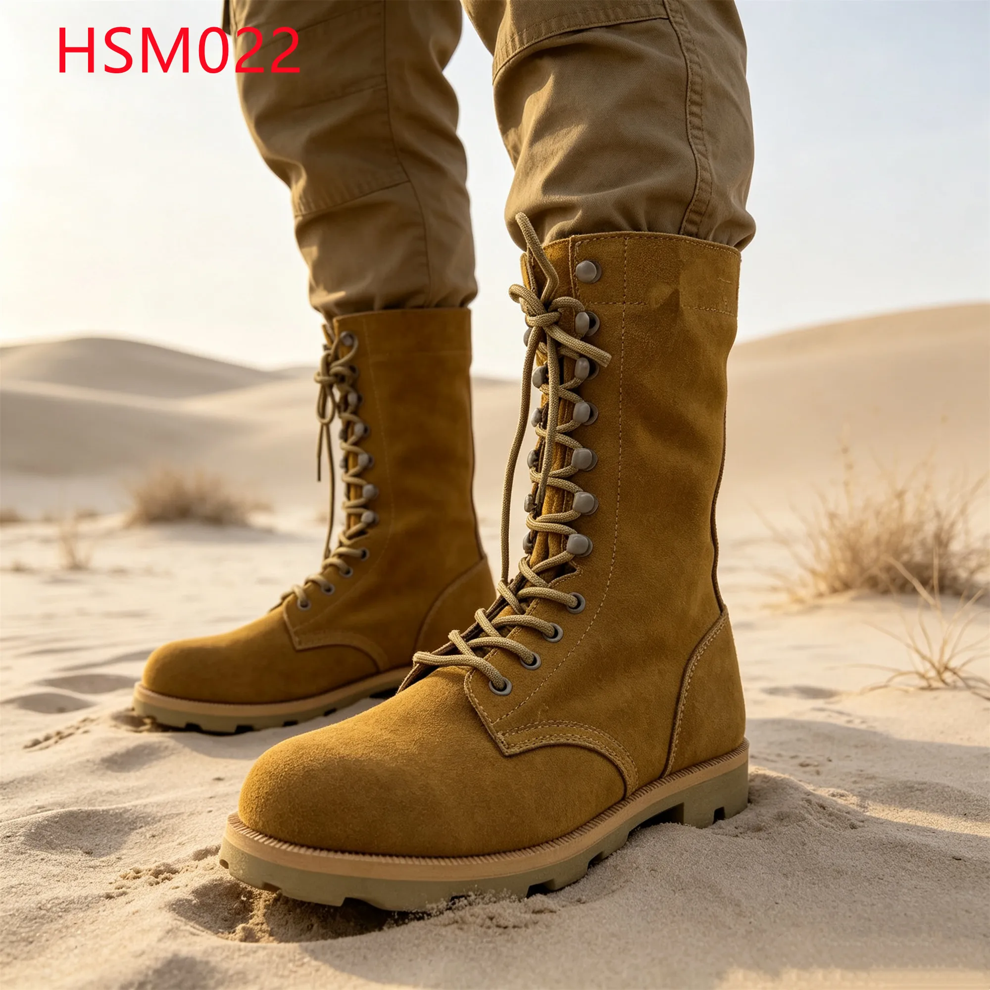 LXG,field Training Full Natural Suede Leather Hua Singh Desert Boots Tan+khaki Color Sole Combat Boots with Quick Buckle HSM022
