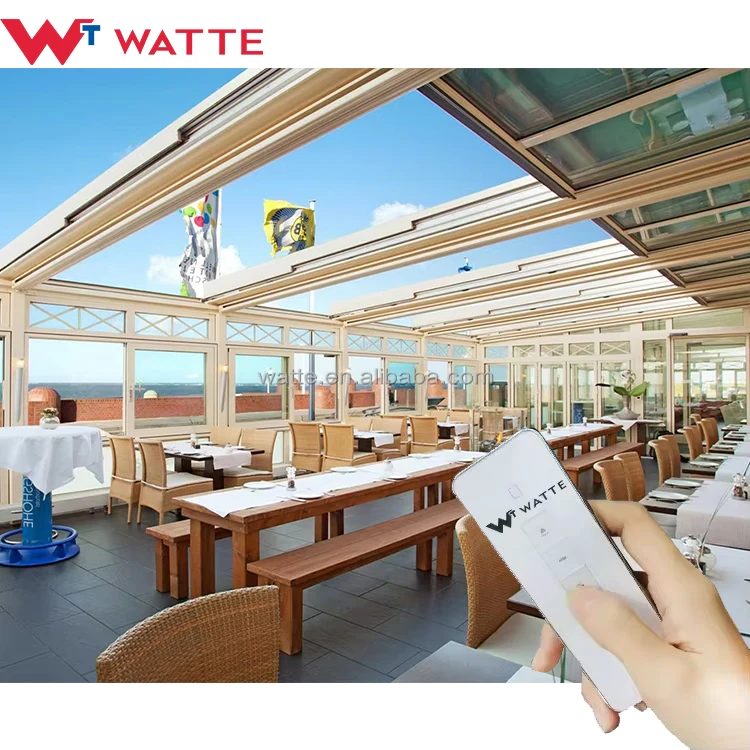 Outdoor Smart Retractable Glass Roof for House Villa Restaurant Remote Control Sliding Aluminium Double Glazed Roofing Shade