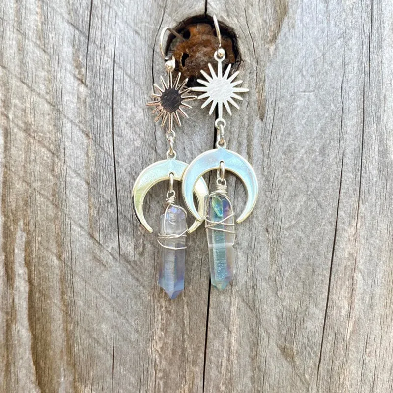 tribal sun crescent moon earring natural