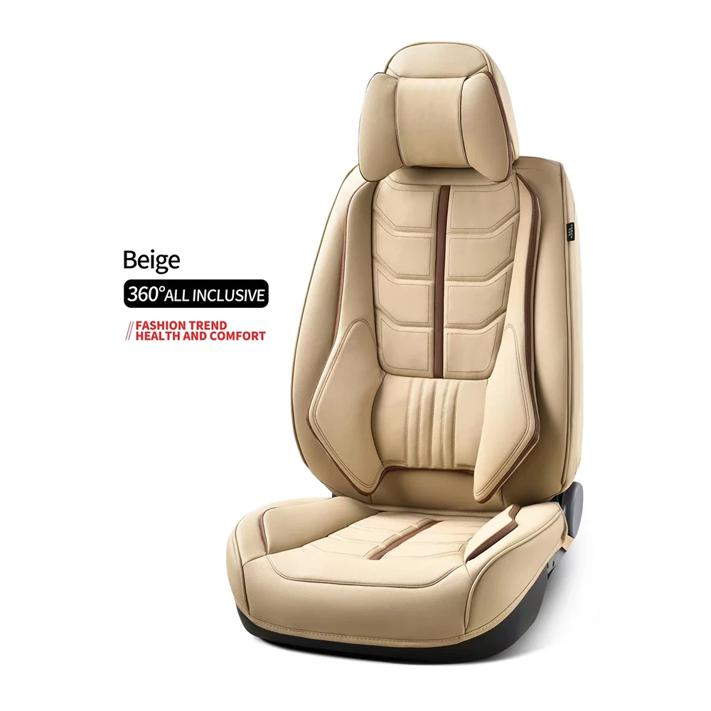 Luxury Beige Leather Car Seat Cover Custom Universal 5pcs Car Seat Cover