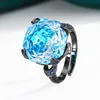 adjustable size Black gold sea blue ring