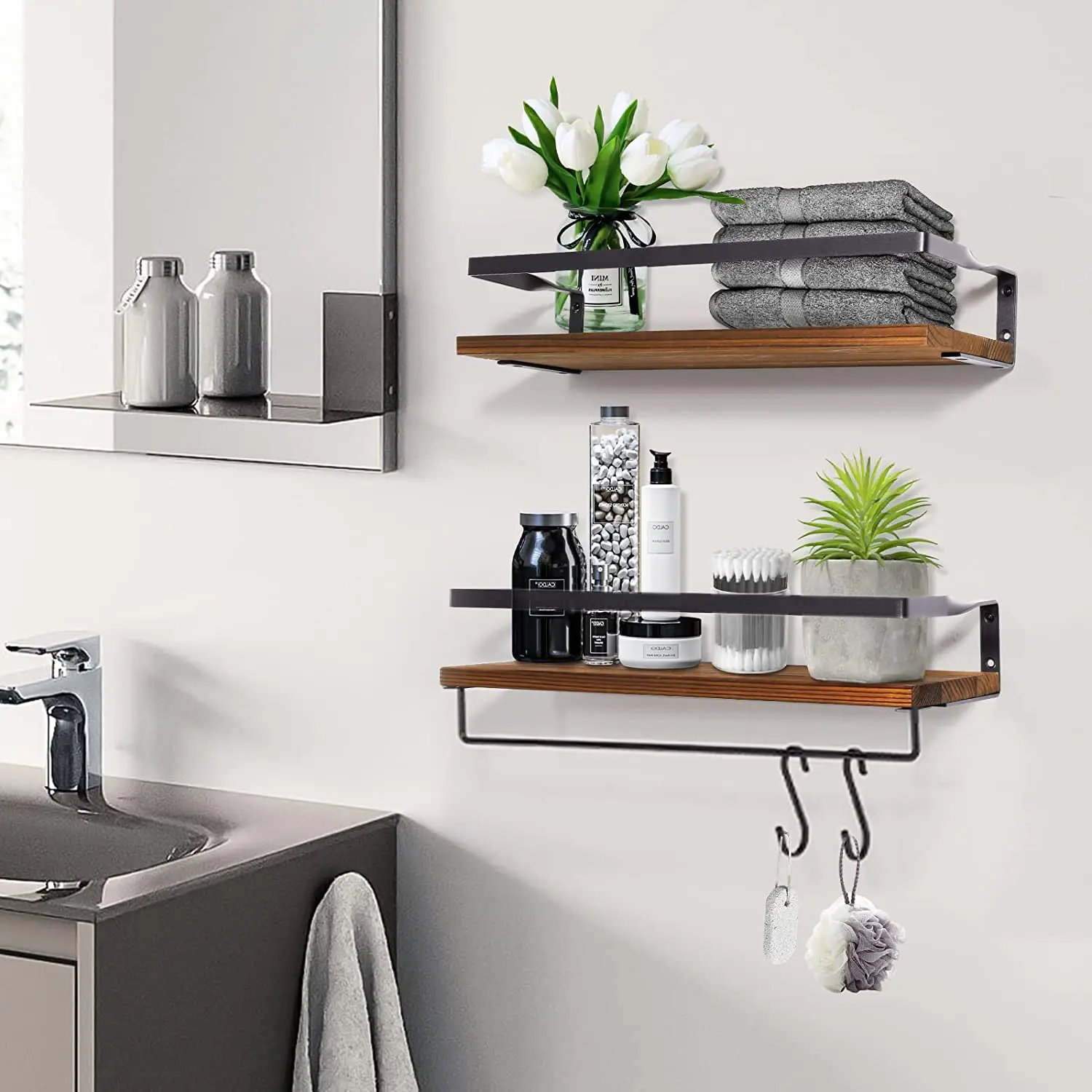 Wall Shelf Floating Shelves Wood Grain Shelves For Kitchen (dark Brown