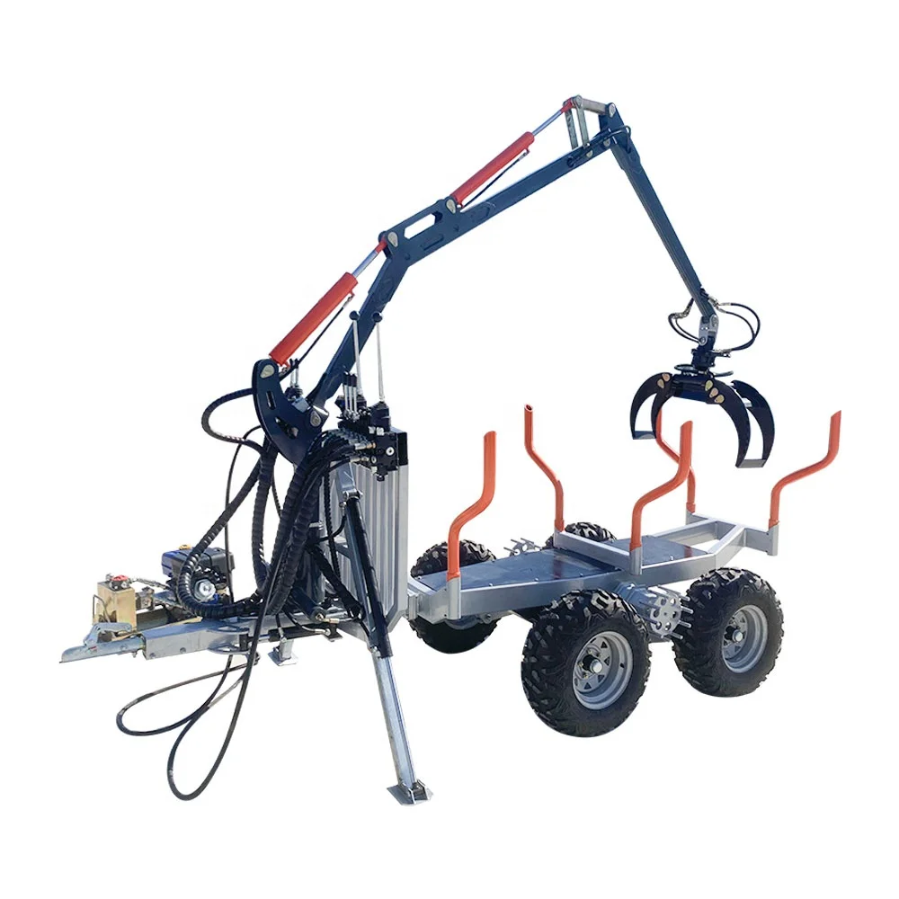 Wemax Forestry Log Loading Machine 1.5ton Timber Wood Trailer With 3.4m Crane With Remote Control Winch