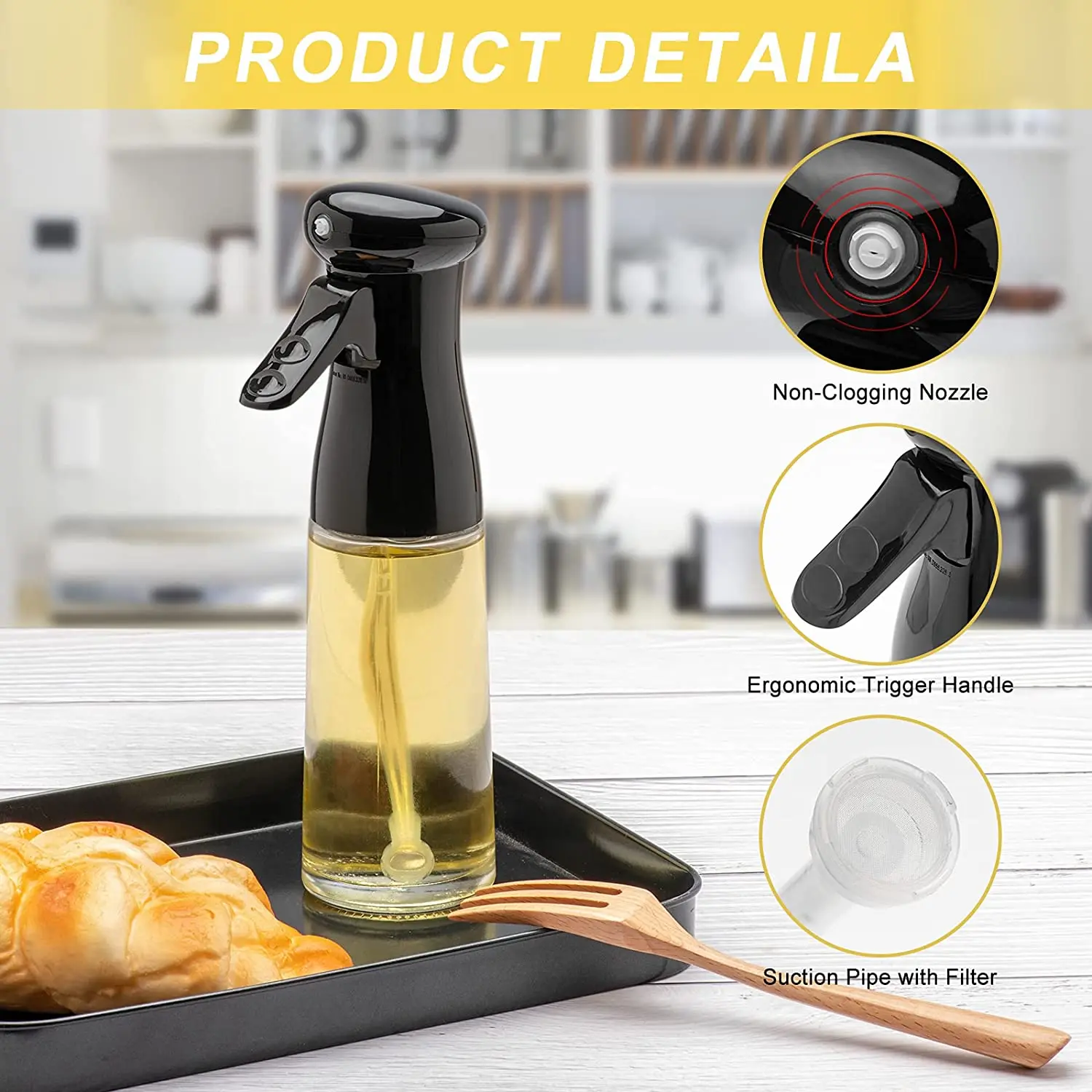 Olive Oil Sprayer For Cooking 200ml Glass Oil Dispenser Bottle Spray