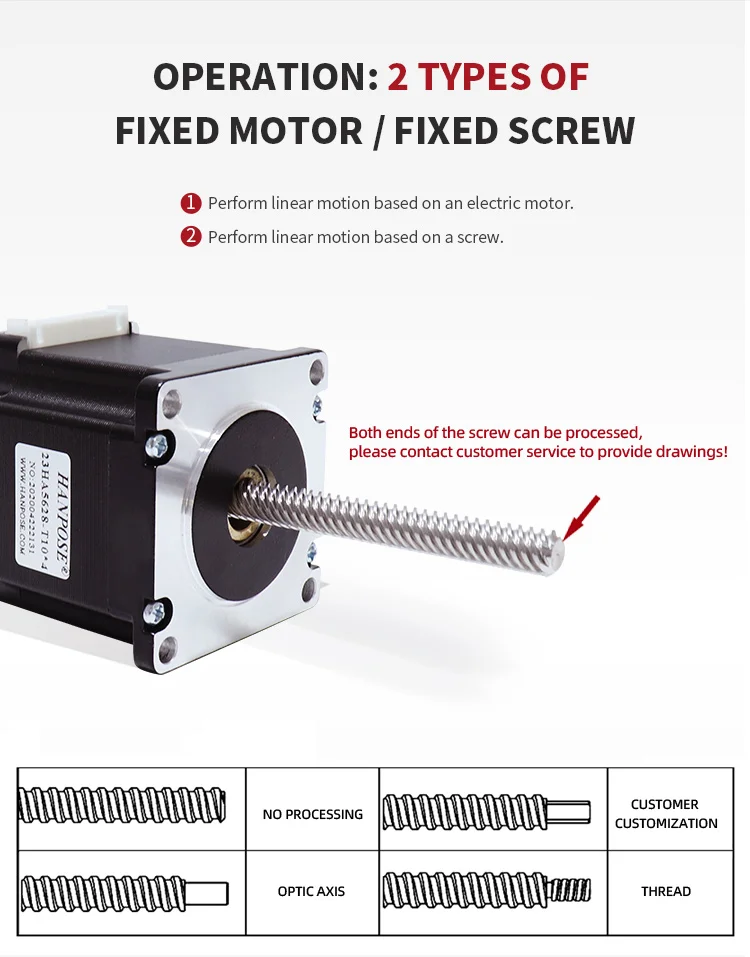 product hanpose through screw motor 24v 28a 126ncm 57ha56 t104 200mm for medical machinery linear through screw stepper motor nema23755-3