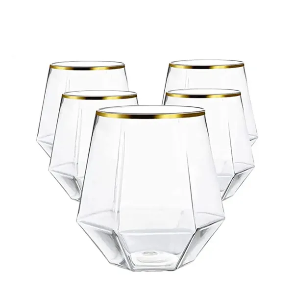 Disposable 12oz Clear Plastic Whiskey Glasses Diamond Shaped Plastic
