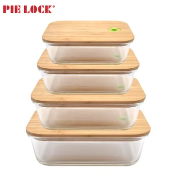 PIELOCK leakproof bamboo airtight tableware glass food container