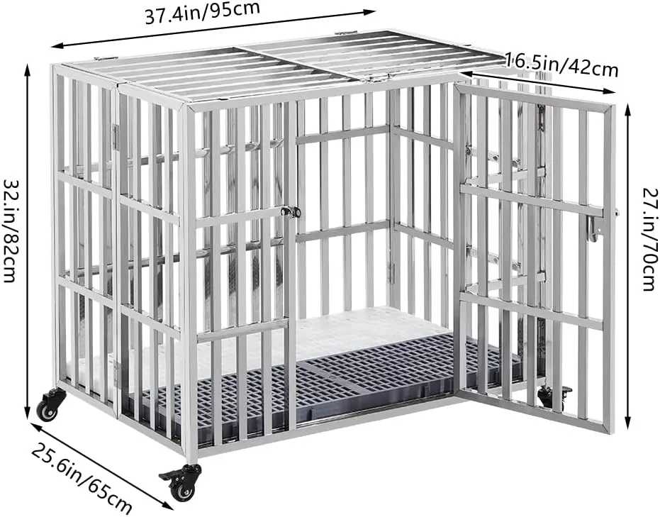 Heavy Duty Rolling Stainless Steel Pet Dog Cage With Abs Or Metal Tray