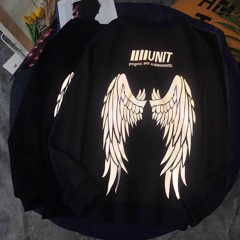 New Angel Wing Print Glow in the Dark Reflective Hoodies for Men