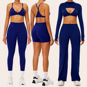 Wholesale Custom Gym Fitness High Quality 5 Piece Yoga Wear Sustainable Workout Clothing Yoga Leggings Running Bra Sportswear