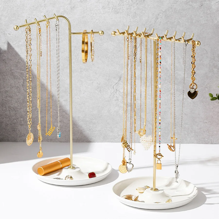 Household Metal Jewelry Storage Rack Detachable Rotating Necklace