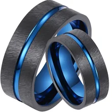 Fashion Jewelry 8mm Blue Black Plated Tungsten Carbide Rings for Men Women Engagement Wedding Gift Simple Plain