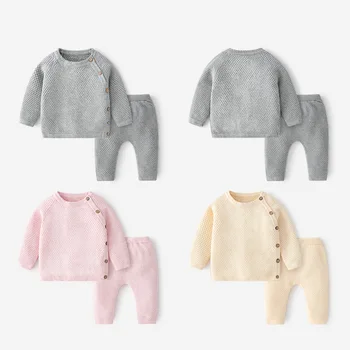 0-3 Years Infant Baby Sweater Suit New Autumn Spring Girl Knitting Sweater Set Warm Baby Boy Clothing Newborn Baby Clothes 2pcs