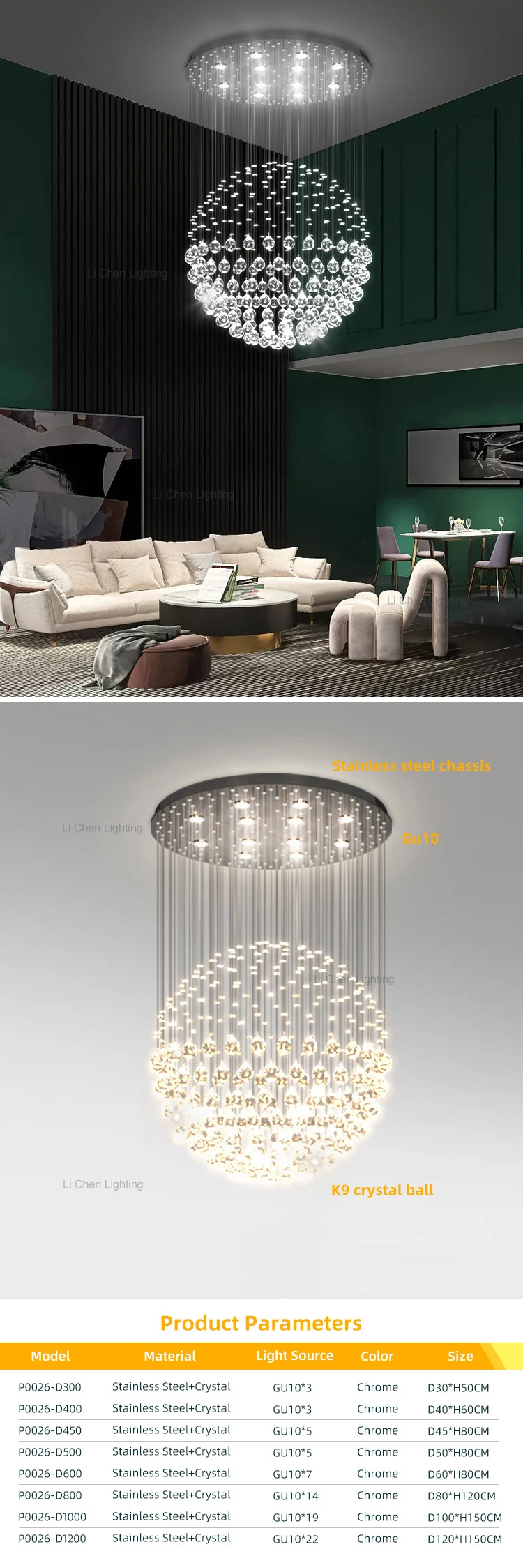 p0026 luxury style indoor decoration hotel villa staircase led crystal ceiling chandelier  -0