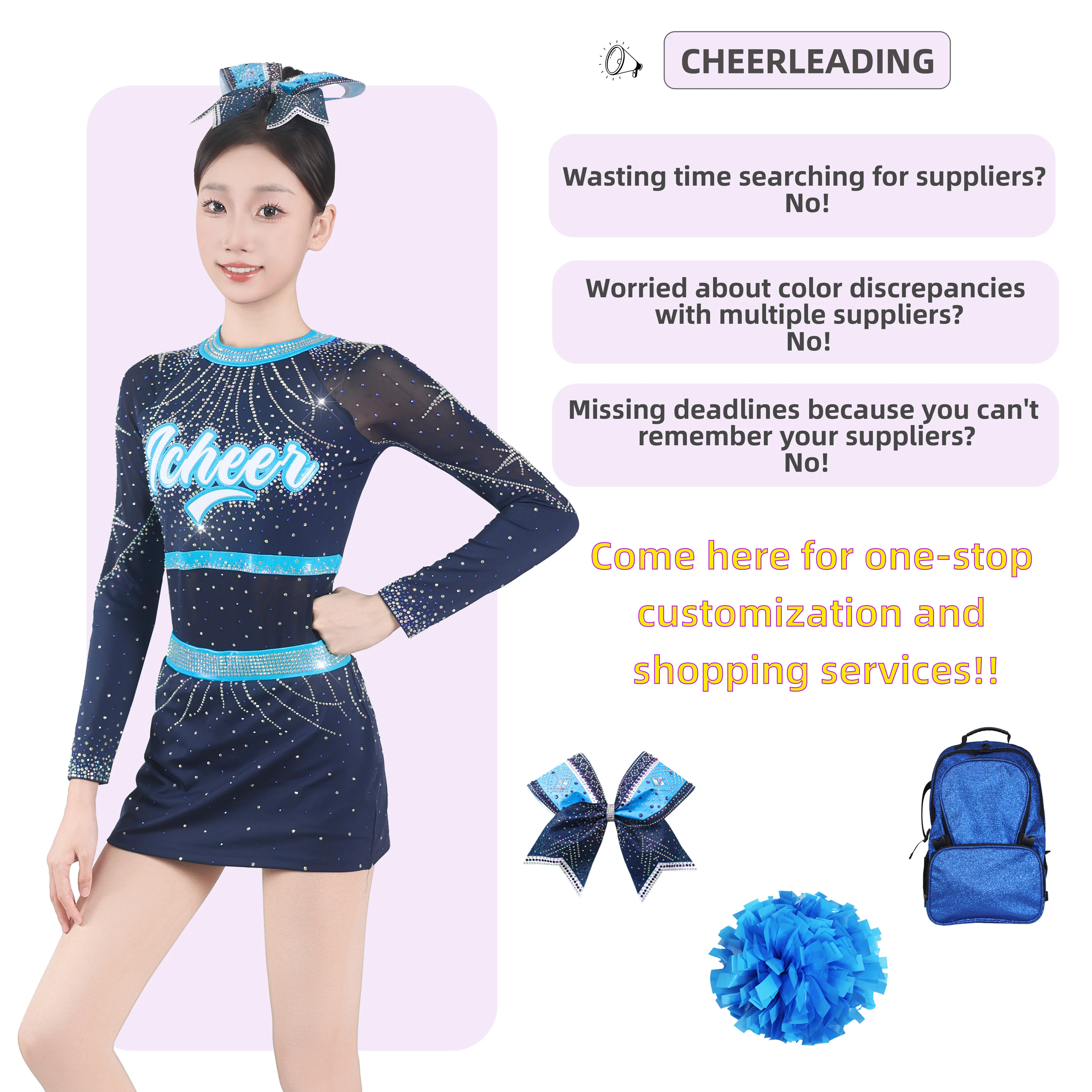 Kids Girls Cheerleading Uniform Cheerleader Modern Ballet Dance Costume Glittery Rhinestones Metallic Long Sleeve Pleated Dress