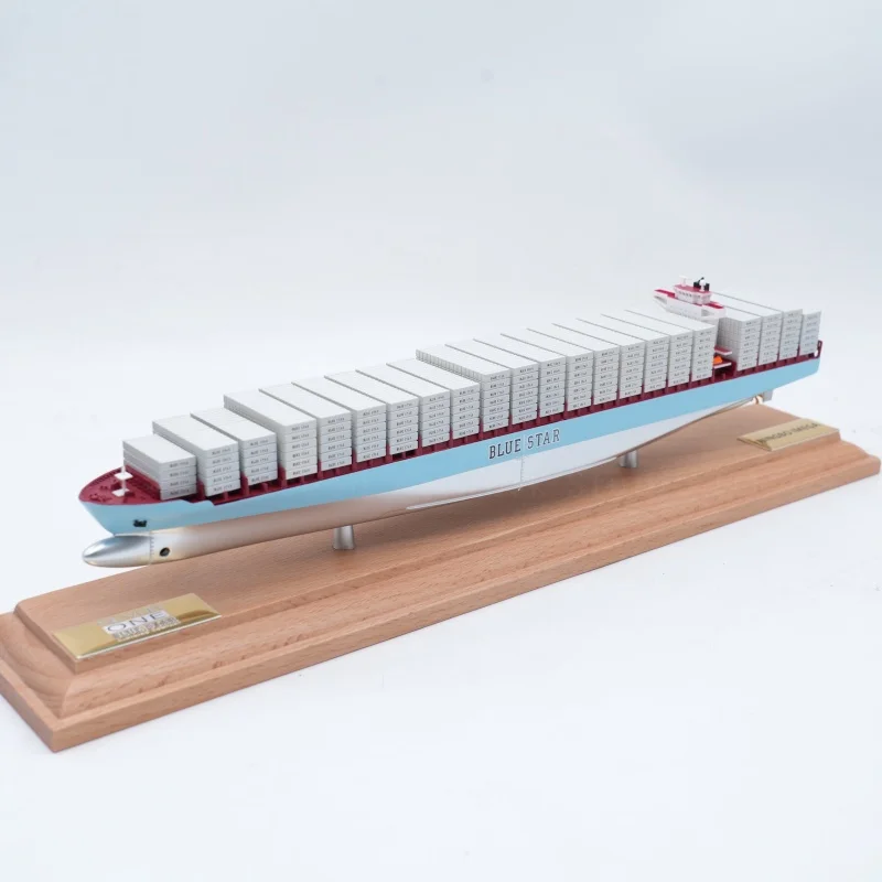 【LAC】O.A.S Factory's Handmade Scale Boat Model 1:1000 Scale  Ship Model Ornament Customized 35cm BLUE Container Ship Model