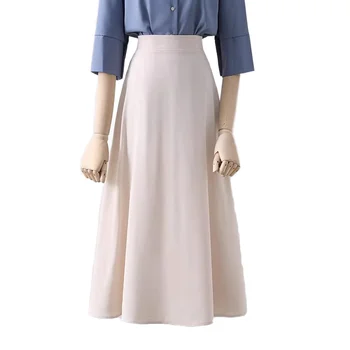 Professional High-Waisted A-Line Skirt Commuting Slimming Drape Pleated Skirt SML Breathable Casual Style Women Lady Skirt