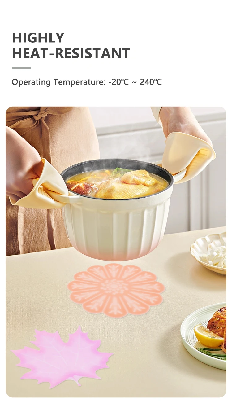 Modern Reusable Non-Toxic Food Grade Silicone Leaf Shape Heat Resistant Oil Proof Non-Slip Dining Table Mat Placemat Home factory