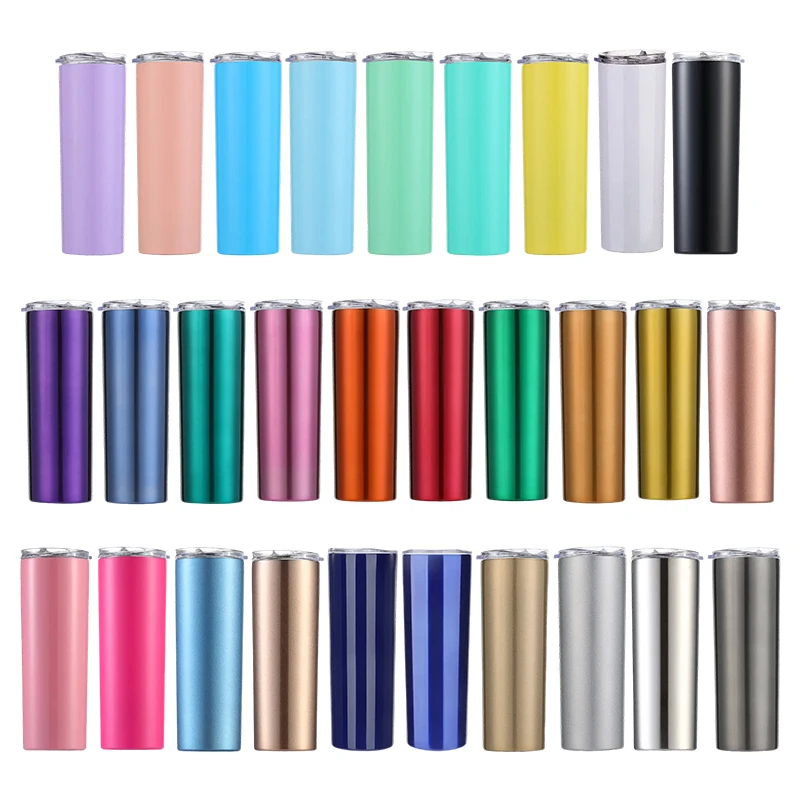 20oz Skinny Tumbler Stainless Steel Thermos Water Bottle With Straw ...