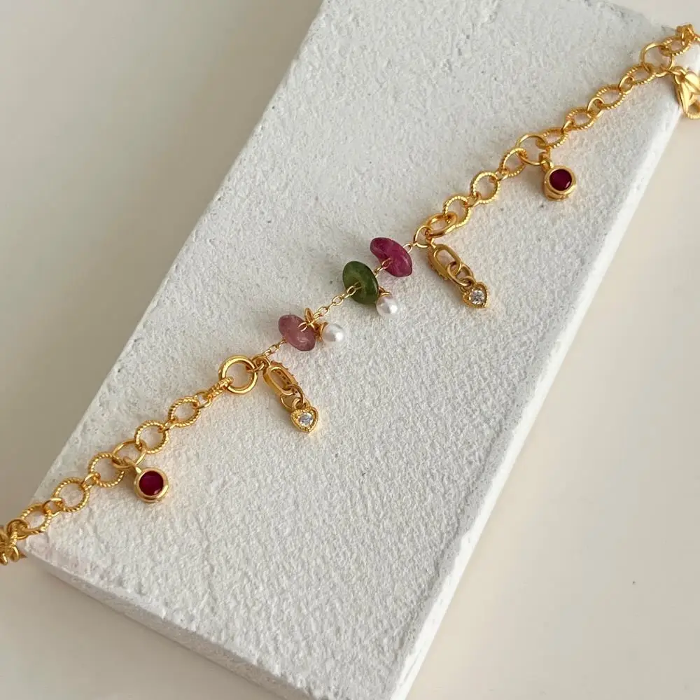 KAKODIY Luxury Gold Plated Adjustable Custom 925 Sterling Silver Women's Natural Tourmaline Bracelet detail 2