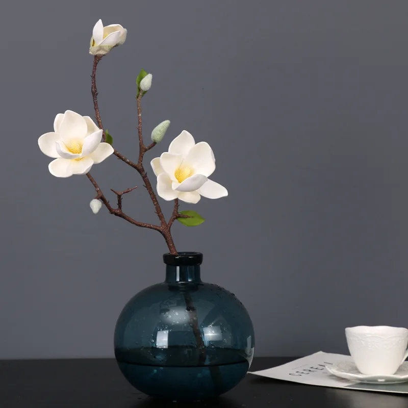 3 Rami Di Magnolia Artificiali Gialli 82 Cm - Fiori Finti Realistici Per Centrotavola E Decorazione Casa