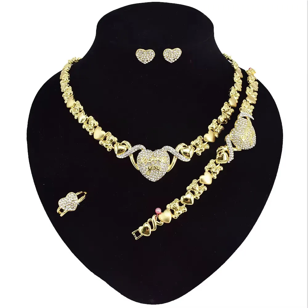 T0234 New Design Teddy Bear Heart-shaped Diamond 18K Gold Plated Jewelry Set