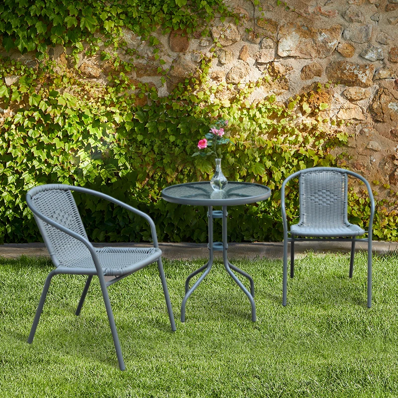 Wholesale Cheap Outdoor Patio Furniture Balcony Rattan Bistro Set 3 Piece Tables and Stacking Chairs Set for Cafes Restaurant
