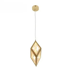 Modern Luxury square Indoor Brass Natural Crystal Chandelier Bedroom Pendant Light