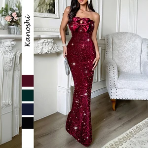 Luxury sequin maxi dress trend 2026 off the shoulder bodycon elegant sequin evening dresses